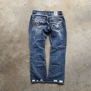 Rock Revival Jeans Mens 40x34 Forrest Bootcut Thick Stitch Distressed